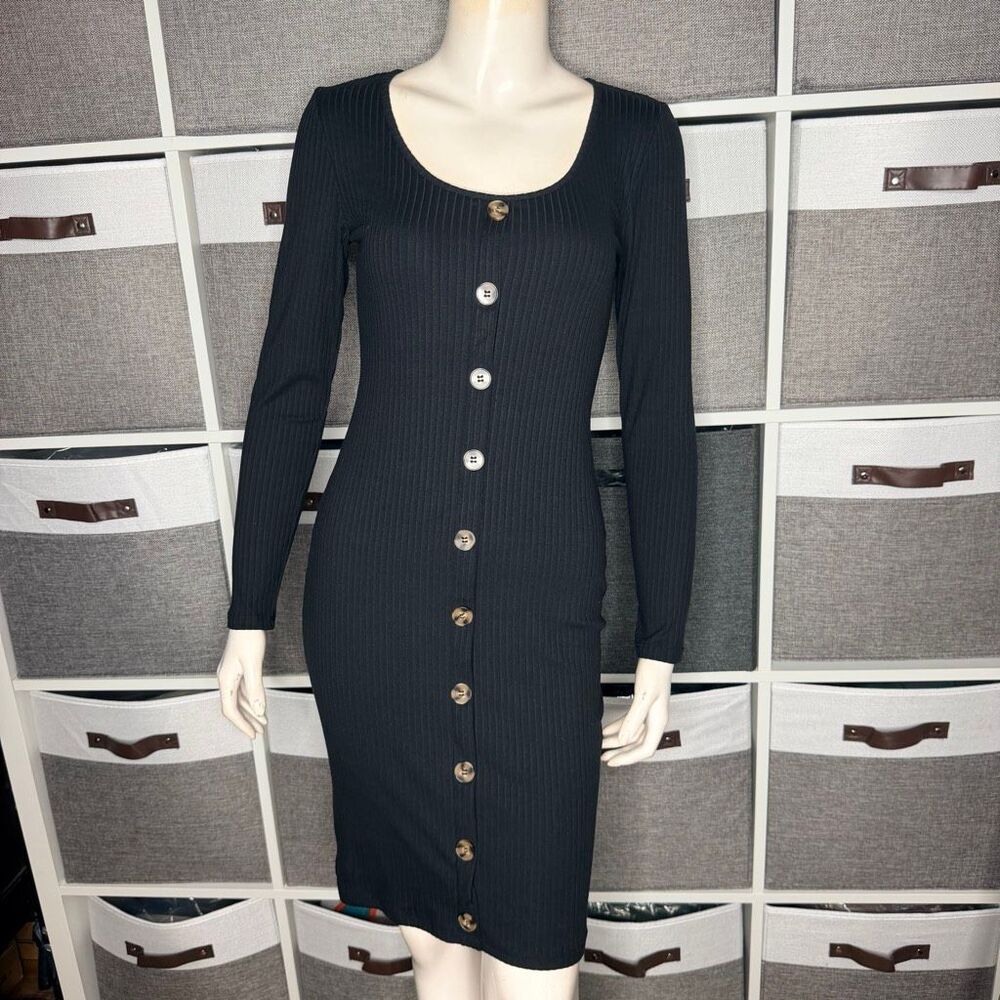 Derek ❤️ Heart Ribbed Button Front Long Sleeve Bodycon Dress Size Small